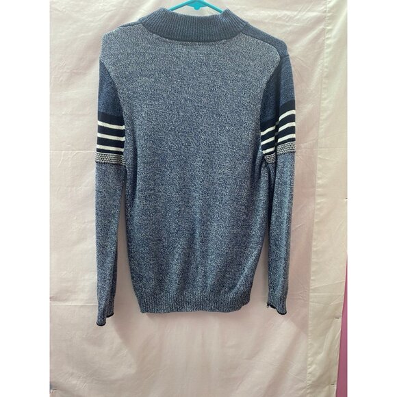 Urban Pipeline Men's XL 1/4 Zip Blue w/ Black & White Strip Long Sleeve Sweater - Picture 3 of 4